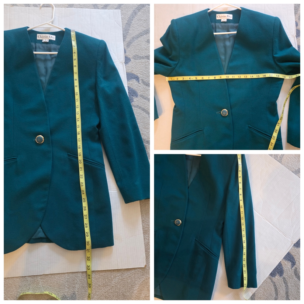 Vintage Teal Christian Dior Skirt Suit Set Size 8. - Picture 5 of 16
